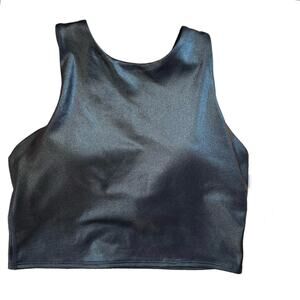 NEW Athleta Conscious Crop Top Racerback Built In Bra Metallic Black Sport XS
